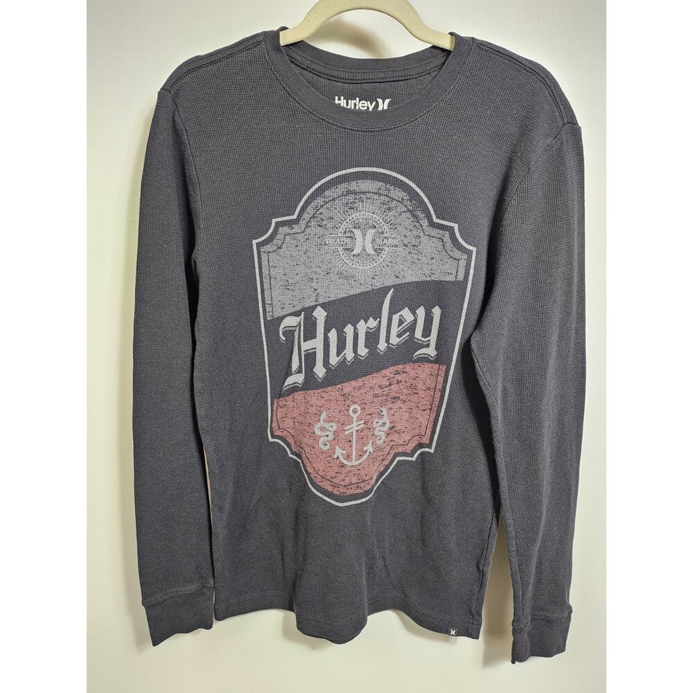 Hurley Long Sleeve Logo Shirt - Black Men's Size M Cotton Long John Thermal